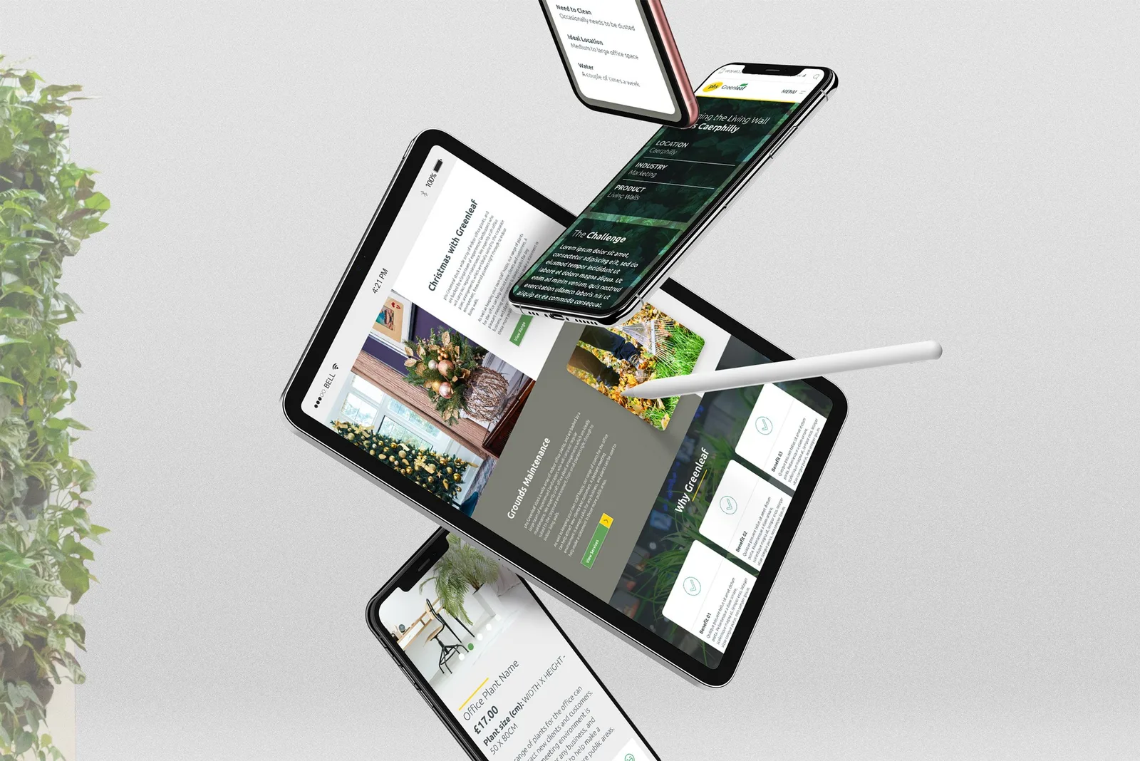 Greenleaf pages on mobile and tablet